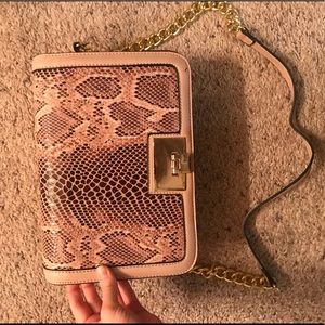 Pink snake print purse with gold chain ASOS